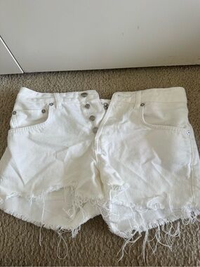 We the Free White Distressed High-Rise Denim Shorts
